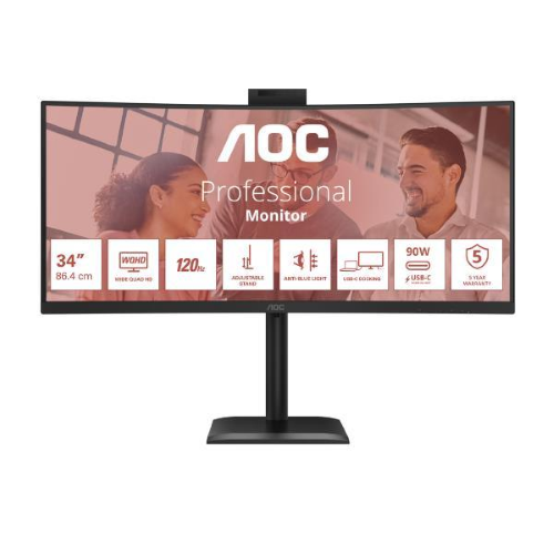 AOC MONITOR 34 LED VA 4K UHD 21:9 4MS 120hz 350 CDM, REG ALTEZZA, DP/HDMI, USB-C, WEBCAM, MULTIMEDIA